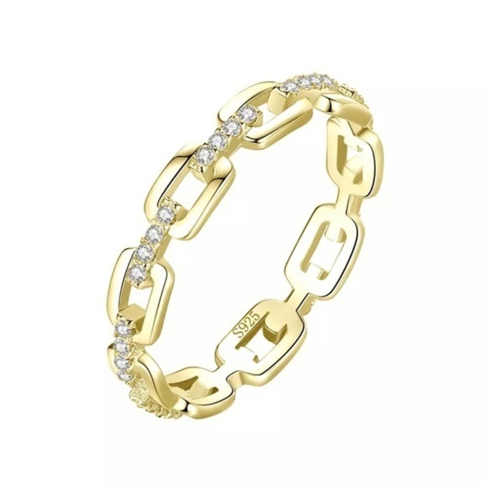 Gold Plated 925 Sterling Silver Simple Cadena Hueca Stackable Ring